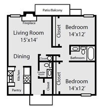 2B 1.5B Apartments 522 floor plan